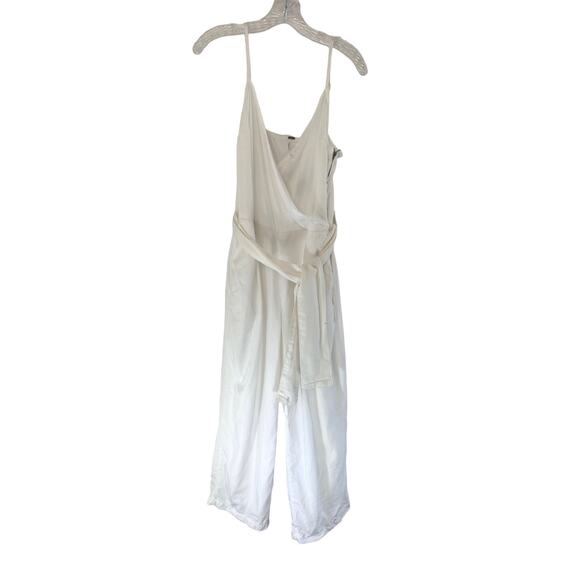 Free People White Vanilla Girl Belted V-Neck Wide Leg Cropped Jumpsuit Size 8 - Picture 1 of 14